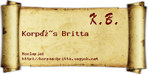 Korpás Britta névjegykártya